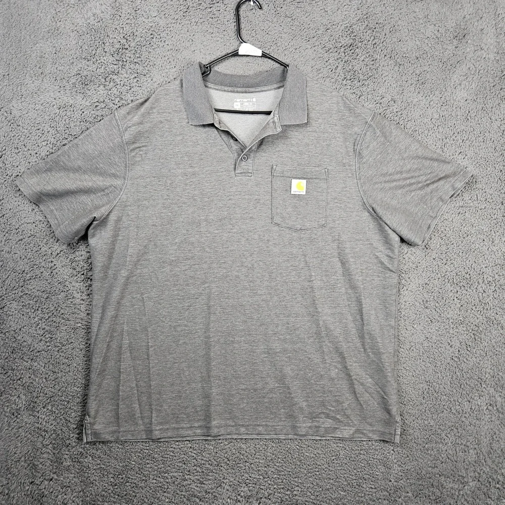 Carhartt Mens 2XL Loose Fit Pocket Polo Shirt Gray Short Sleeve TK6685-M Pique
